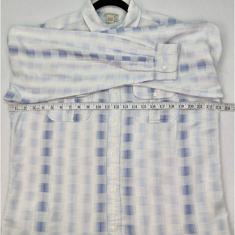 Carbon 2 Cobalt Blue White 100% Cotton Plaid Button Down Shirt Men’s Medium - Picture 6 of 8